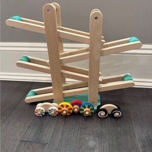 Kiwico Panda Crate Spinning Gear Car Colorful Wooden Ramp Racer Set Infant Toddl